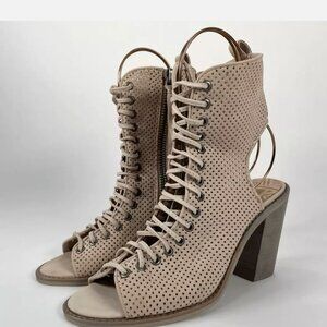 Dolce Vita Lira Sandal Women's Taupe Lace Up Block Heel Sandal Shoe size 10